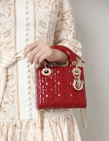 MINI LADY DIOR BAG Cherry Red Patent Cannage Calfskin