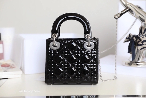 MINI LADY DIOR BAG Black Patent Cannage Calfskin