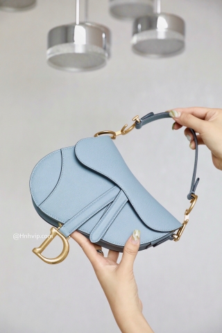 DIOR Mini SADDLE BAG Denim Blue Grained Calfskin