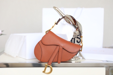DIOR Mini SADDLE BAG Dark Tan Grained Calfskin