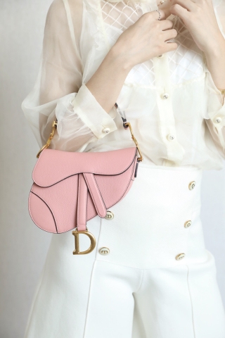 DIOR Mini SADDLE BAG Pink Grained Calfskin
