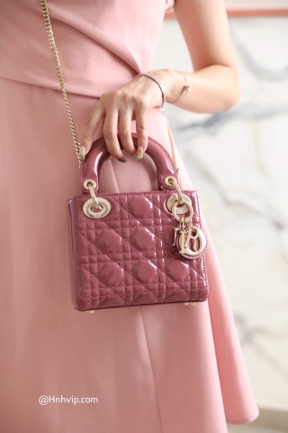 MINI LADY DIOR BAG Peach Blossom Pink Patent Cannage Calfskin
