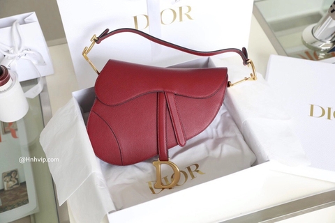 DIOR SADDLE BAG Cherry Red Grained Calfskin
