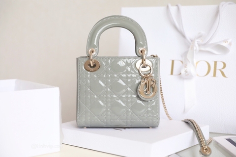 MINI LADY DIOR BAG Gray Patent Cannage Calfskin