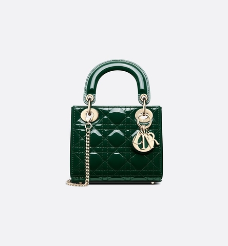 MINI LADY DIOR BAG Pine Green Patent Cannage Calfskin