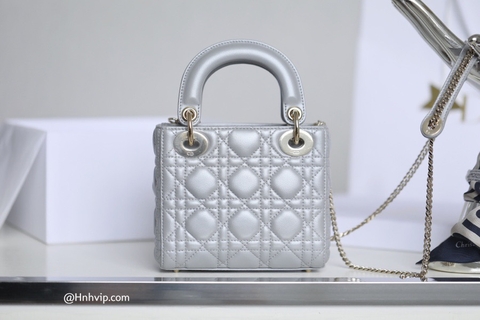 MINI LADY DIOR BAG Gray Opaline Beaded Cannage Lambskin