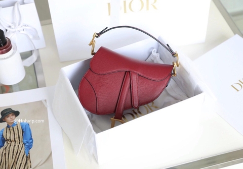 Mini DIOR SADDLE BAG Cherry Red Grained Calfskin
