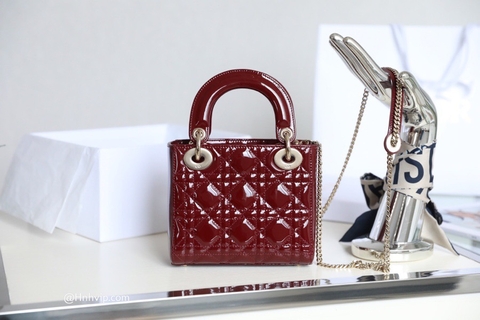 MINI LADY DIOR BAG Brick Red Patent Cannage Calfskin
