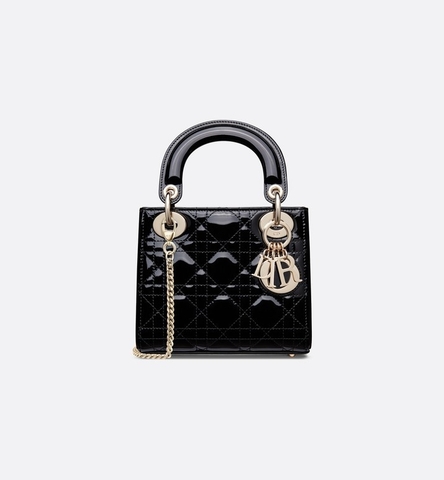 MINI LADY DIOR BAG Black Patent Cannage Calfskin