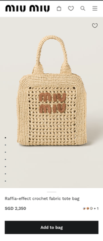 MIU MIU 5BA283 Raffia-effect crochet fabric tote bag beige/Cognac