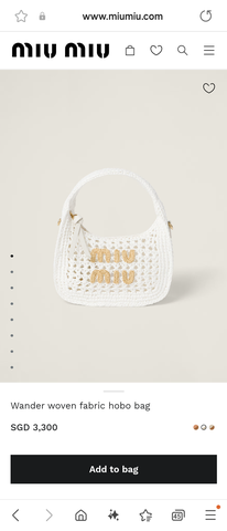 MIU MIU 5BC125 Wander woven fabric hobo bag Beige