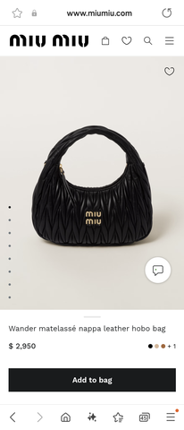 Miu Miu Wander matelassé nappa leather hobo bag sand black 5BC153_N88_F0002_V_OOO
