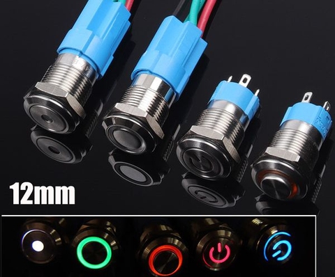 Công tắc 12mm LED tròn chân hàn dây nhấn khóa/nhấn nhả