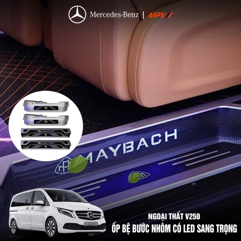 Ốp nhôm chống trầy bậc lên xuống Benz V250 vân carbon vân gỗ có LED sang trọng