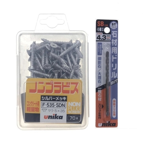 Ốc Vít bắt tường, bê tông 5.0x35mm đầu bằng Unika F-535-SDN (kèm mũi SB4.3mm)