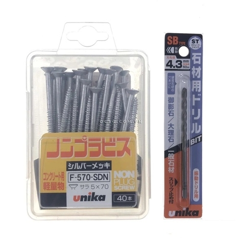 Ốc Vít bắt tường, bê tông 5.0x70mm đầu bằng Unika F-570-SDN (kèm mũi SB4.3mm)