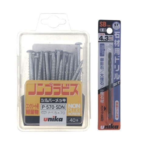 Ốc Vít bắt tường, bê tông 5.0x70mm đầu dù Unika P-570-SDN (kèm mũi SB4.3mm)