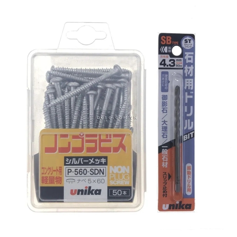 Ốc Vít bắt tường, bê tông 5.0x60mm đầu dù Unika P-560-SDN (kèm mũi SB4.3mm)