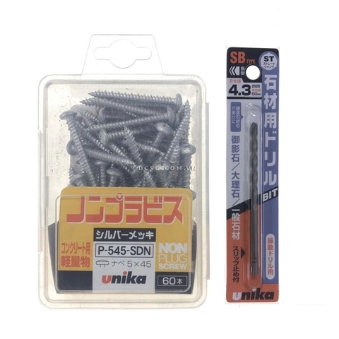 Ốc Vít bắt tường, bê tông 5.0x45mm đầu dù Unika P-545-SDN (kèm mũi SB4.3mm)