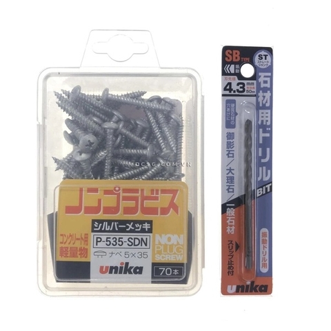 Ốc Vít bắt tường, bê tông 5.0x35mm đầu dù Unika P-535-SDN (kèm mũi SB4.3mm).