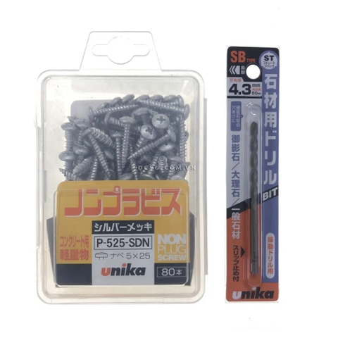 Ốc Vít bắt tường, bê tông 5.0x25mm đầu dù Unika P-525-SDN (kèm mũi SB4.3mm)