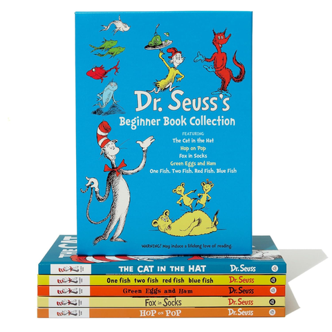 Dr. Seuss's Beginner Book Boxed Set Collection: The Cat in the Hat; One Fish Two Fish Red Fish Blue Fish; Green Eggs and Ham; Hop on Pop; Fox in Socks - Dr. Seuss