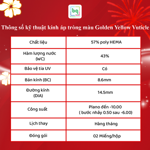 Kính áp tròng màu Golden Yellow Vuticle