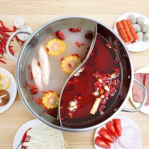 Nồi lẩu inox Hotpot 2 ngăn tiện lợi size 30cm