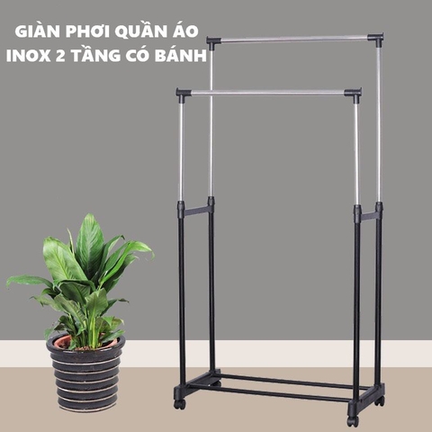 Giàn phơi quần áo inox 2 tầng có bánh xe