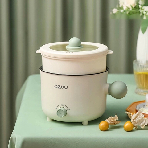 Nồi lẩu điện mini OZHU có lồng hấp cao cấp