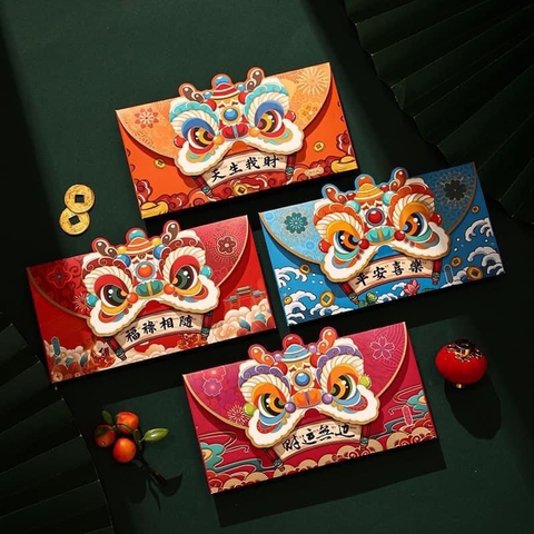 Set 4 bao lì xì Rồng cute phong cách trung hoa mẫu ngang