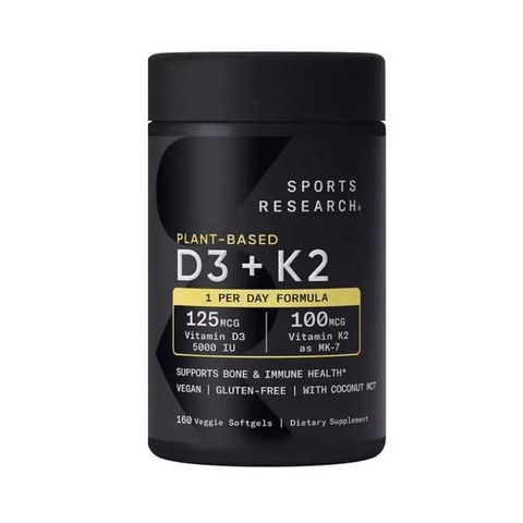 Viên vitamin D3 K2 thuần chay Sports Research 160 viên của Mỹ