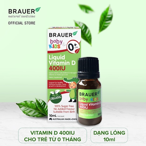 Vitamin D dạng giọt Brauer Baby and Kids Liquid Vitamin D 400iu cho trẻ sơ sinh (10ml)