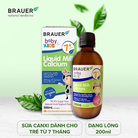 Sữa canxi Brauer Baby and Kids Liquid Milk Calcium cho trẻ từ 7 tháng tuổi (200ml)