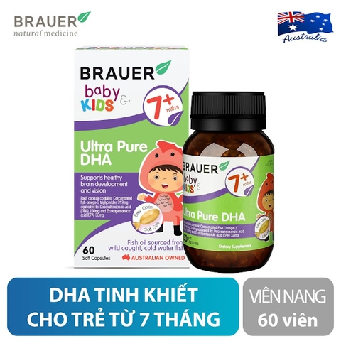 Viên uống bổ sung DHA tinh khiết Brauer Baby and Kids Ultra Pure DHA cho trẻ từ 7 tháng tuổi (60 viên)