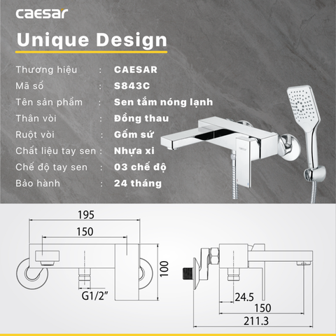 Vòi sen tắm nóng lạnh Caesar S843C