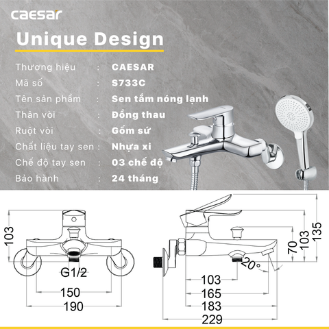 Vòi sen tắm nóng lạnh Caesar S733C