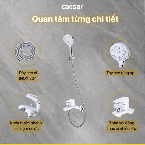 Vòi Hoa Sen CAESAR S393CW Màu Trắng Tay Sen Massage Nóng Lạnh