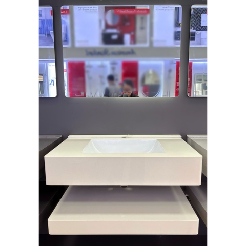 Bộ Lavabo bàn đá bo góc CABG-028 gương led 80cm