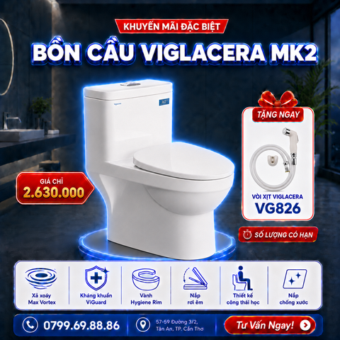 Bồn cầu 1 khối Viglacera MK2 tặng kèm xịt vệ sinh VG826