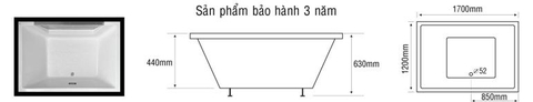 Bồn tắm đôi vách kính Euroca EU2-1712 dài 1m7 xây