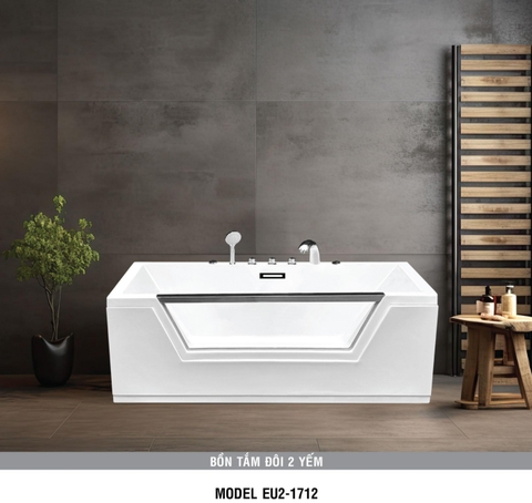 Bồn tắm đôi vách kính Euroca EU2-1712 dài 1m7 chân yếm đặt sàn