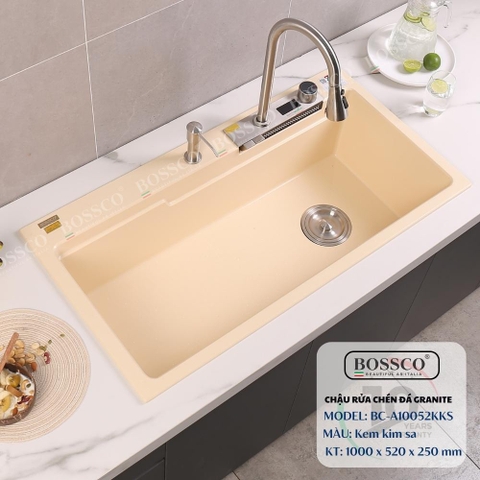 Chậu rửa chén đá BOSSCO BC-A10052KKS 1 hộc 2 phím đa năng
