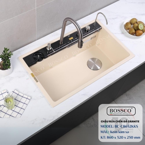 Chậu rửa chén đá BOSSCO BC-C8652KKS 1 hộc 7 phím đa năng
