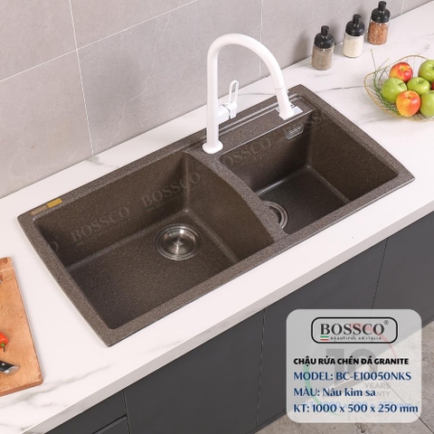 Chậu rửa chén đá BOSSCO BC-E10050NKS 2 hộc