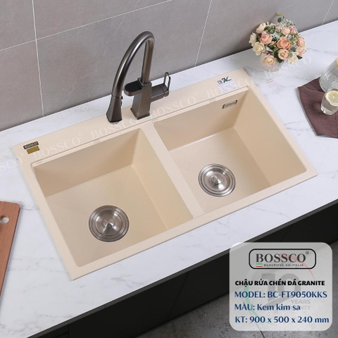 Chậu rửa chén đá BOSSCO BC-FT9050KKS 2 hộc
