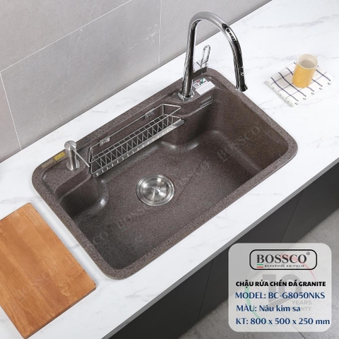 Chậu rửa chén đá BOSSCO BC-G8050NKS 1 hộc bo góc