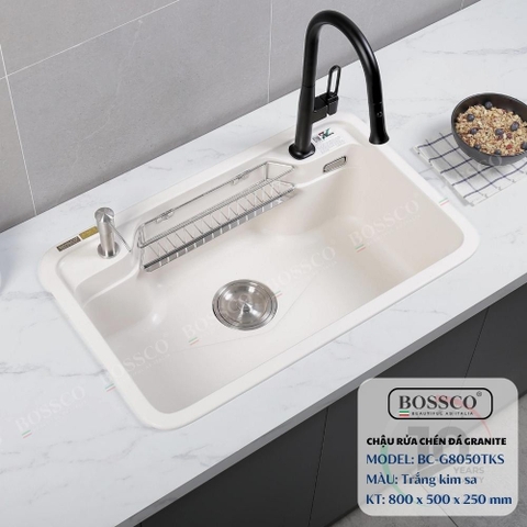 Chậu rửa chén đá BOSSCO BC-G8050TKS 1 hộc bo góc