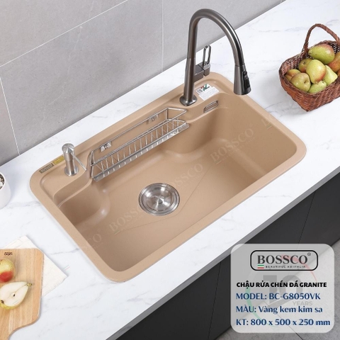 Chậu rửa chén đá BOSSCO BC-G8050VK 1 hộc bo góc