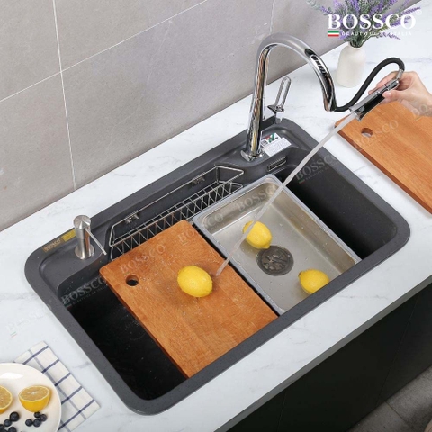 Chậu rửa chén đá BOSSCO BC-G8050XĐ 1 hộc bo góc